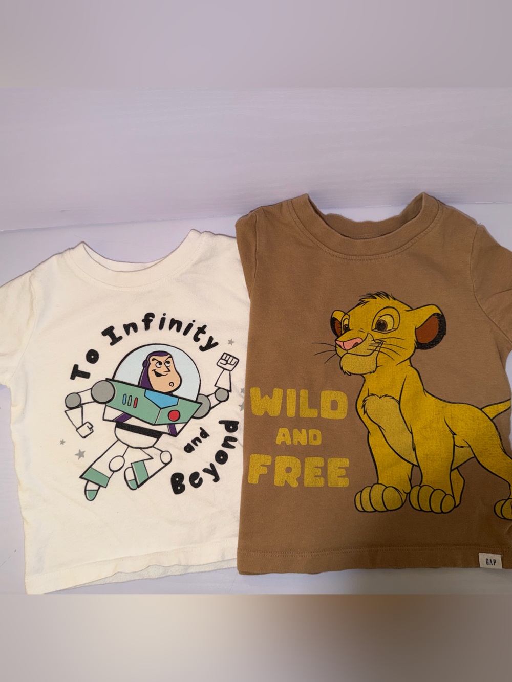 Baby GAP Brown Simba Wild and Free & Buzz Lightyear To Infinity and Beyond Tee